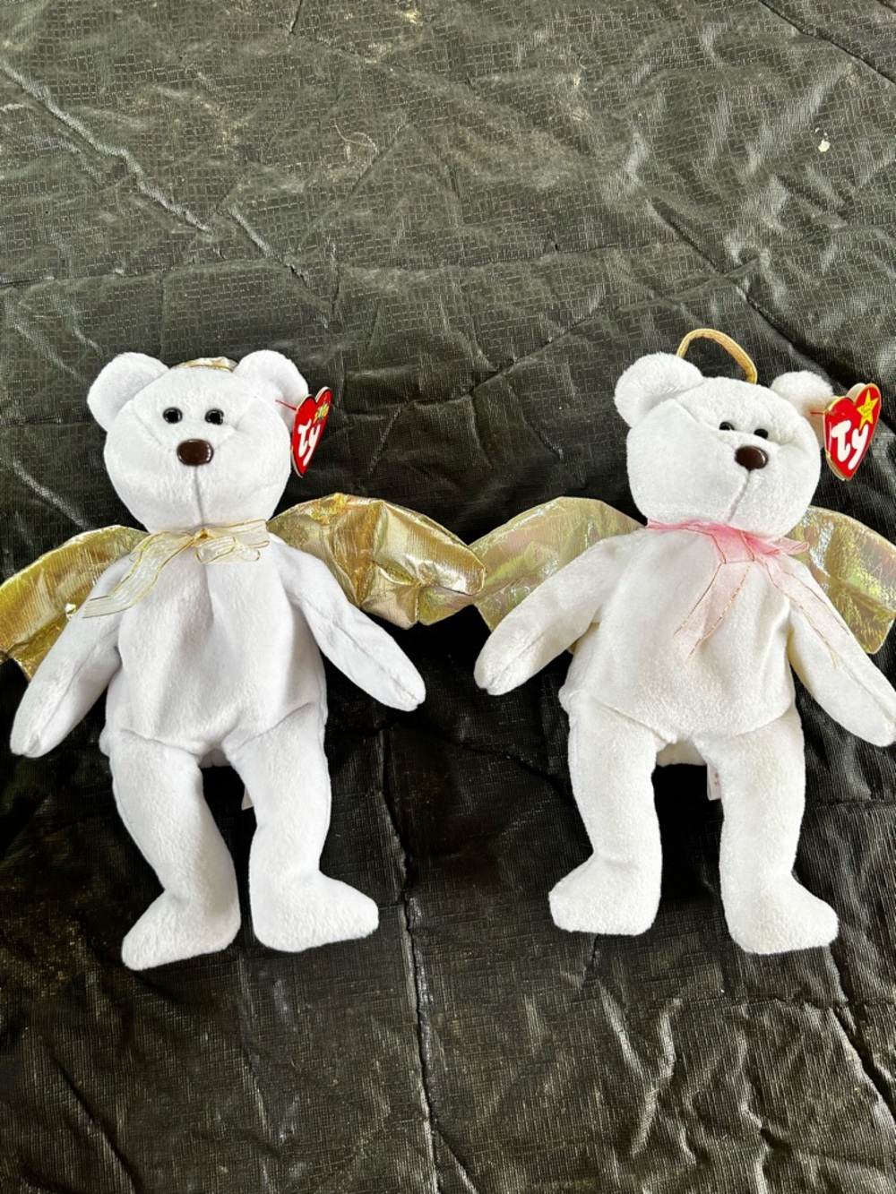 Ty White Angel Bear - Halo and Halo ll with Gold and rainbow Shiny Wings